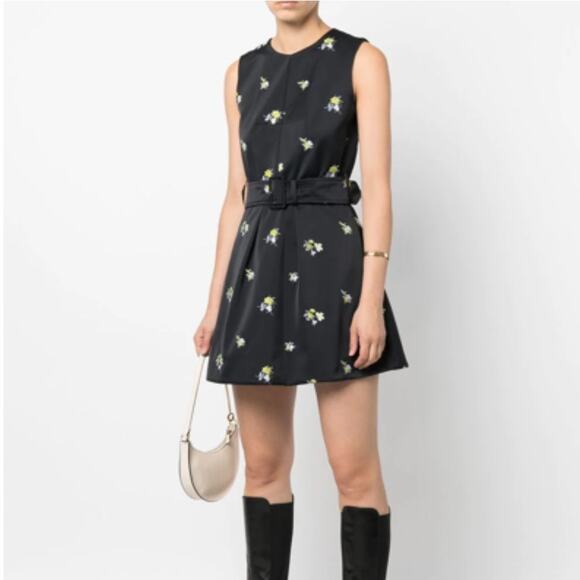 PATOU Devin Embroidered Mini Dress Recycled Duchesse Satin Black Sz 40/8 {3B53} - Picture 2 of 7